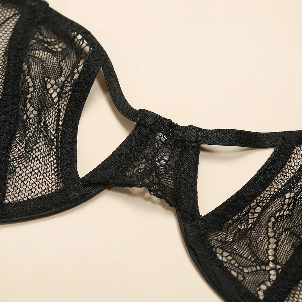 

Ellolace Lingerie Set Hollow Out Sexy Bra Set Transparent Erotic Lingerie Black Underwear Set Lace Women's Sexy Lingerie
