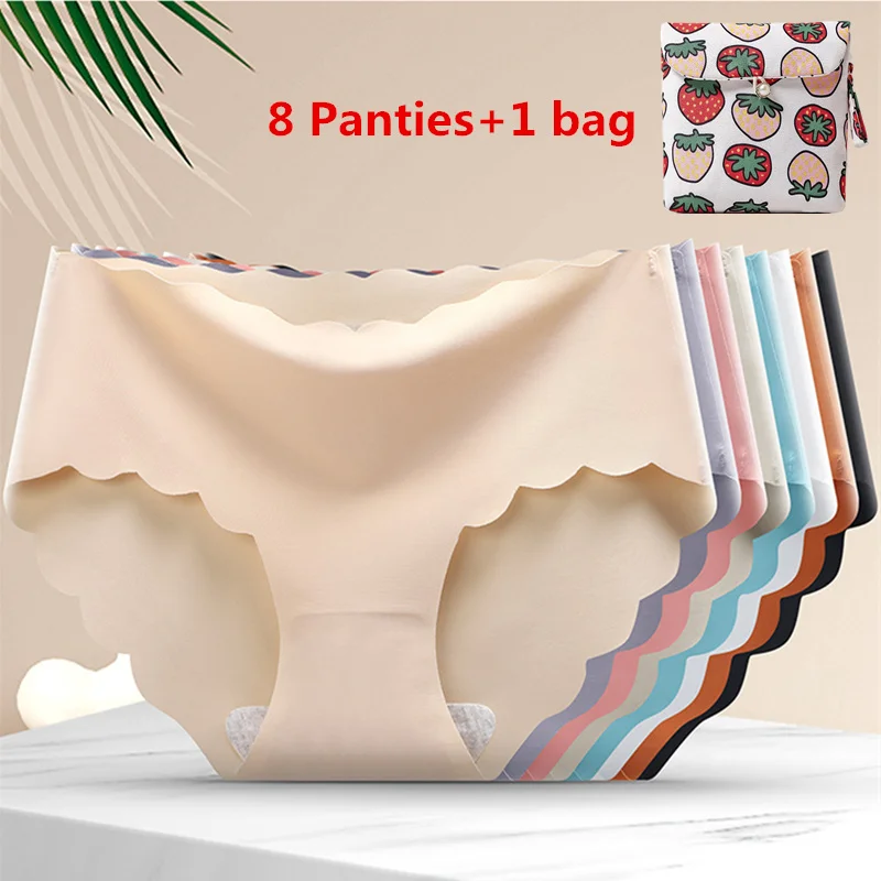 

Women's Non-trace Underwear Ladies Panties Ice Silk Briefs Traceless Panties Femal Sexy antibacterial Breathable Panties XXL