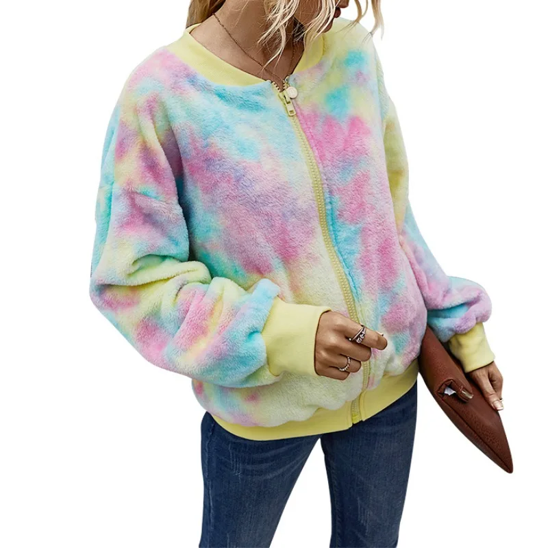 Женская Повседневная плюшевая куртка со стоячим воротником и молнией спереди с