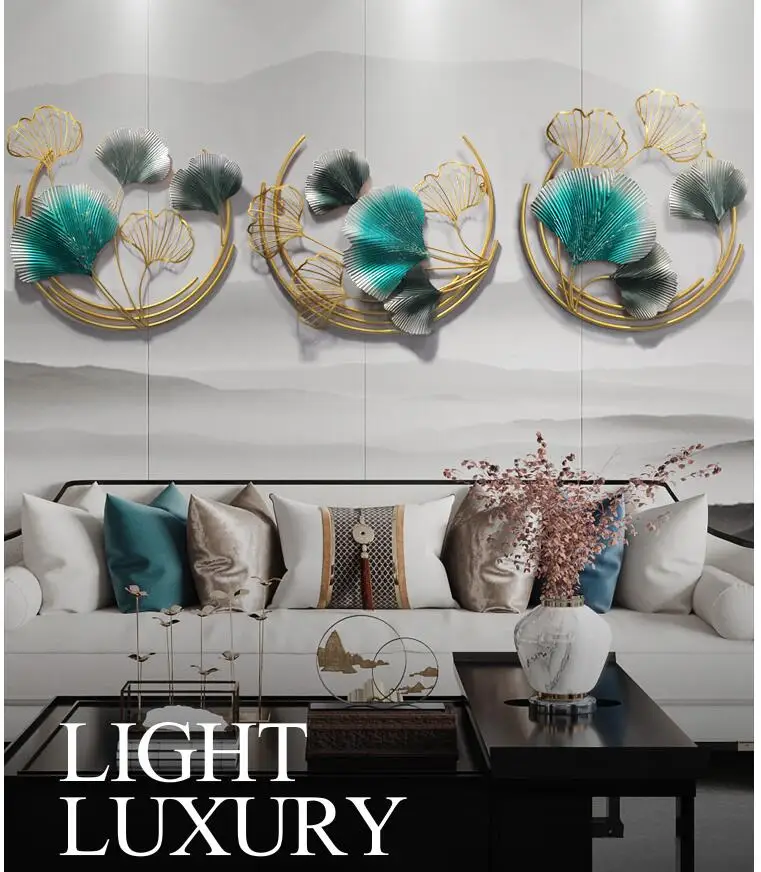 

Modern Luxury Wrought Iron Ginkgo Leaf Wall Murals Home Livingroom Wall Hanging Decoration Porch Office 3D Wall Sticker Crafts