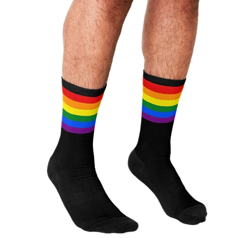 Забавные мужские носки Pride черные в горизонтальную полоску с принтом стиле хип