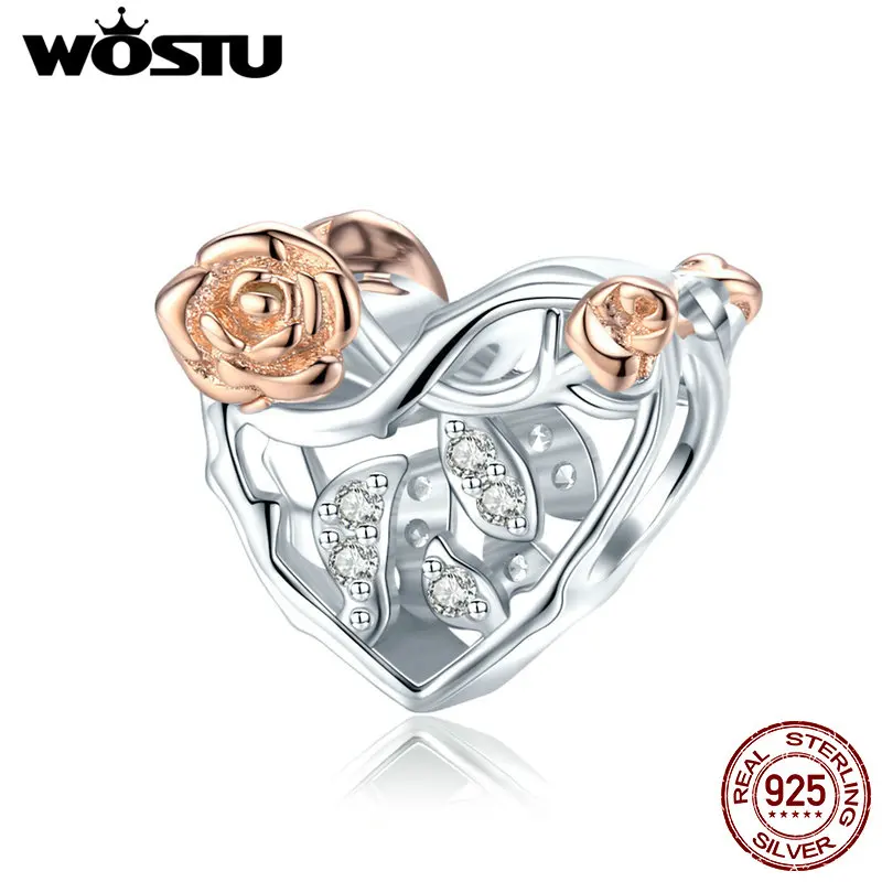 

WOSTU Romantic New 925 Sterling Silver Rose Flower Charms Beads fit Original Women Bracelet Silver DIY Jewelry Making CTC280
