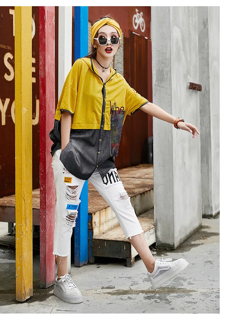 Max LuLu модные роскошные корейские стильные женские повседневные уличные джинсовые топы с капюшоном и блузки винтажные Лоскутные рубашки