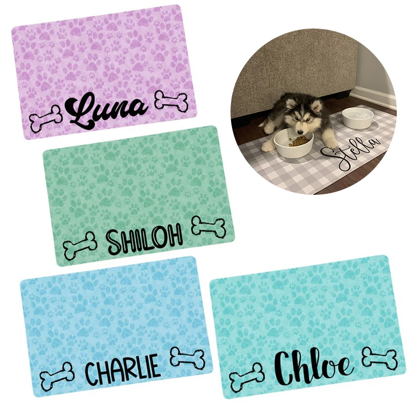 

Dog Cat Placemat Personalized Pet Bowl Mat Waterproof Pet Food Pad Bowl Drinking Feeding Mat Custom Name PU Leather Pet Placemat