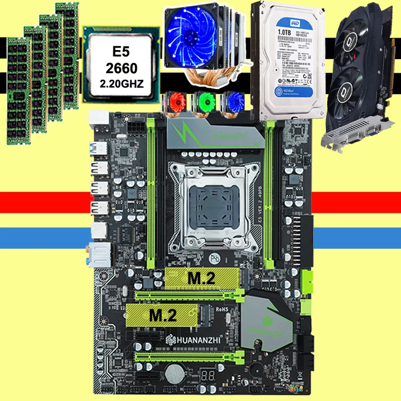 HUANAN X79 материнская плата GTX750Ti 2GD5 видеокарта процессор Xeon E5 2660 SROKK с 6 тепловыми трубками кулер ram 16G DDR3 RECC 1 ТБ SATA HDD