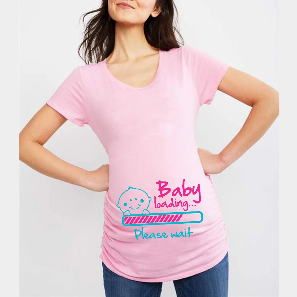 Summer Funny Cartoon Print Maternity Pink Clothing Plus-Size Short Sleeve Pregnant T-Shirt Tops Women Hot Sale T-Shirts images - 6