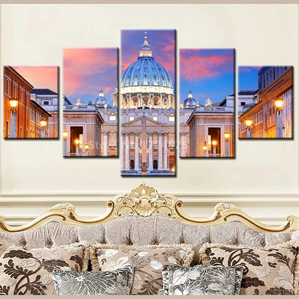 

Canvas Home Decor Modular Wall Art Pictures Framework 5 Pieces Islamic Mosque Castle Painting For Living Room HD Prints Poster