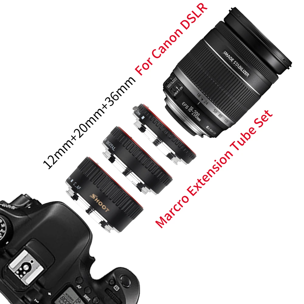 Съемка красный металл ttl Автофокус Макро Удлинитель кольцо для Canon 600D 550D 200D 800D EOS EF EF-S 6D для Canon камера аксессуар