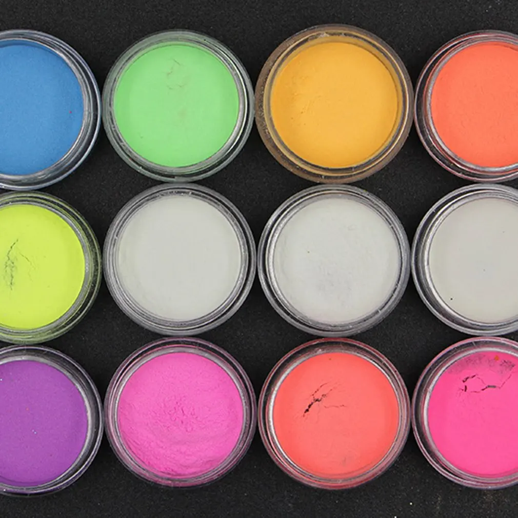 Цвет ногтей светящийся порошок 12 цветов флуоресцентный Набор Кристалл грязевой