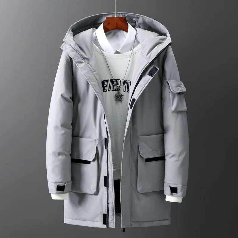 High Quality Men's Winter Jacket Thick Snow Parka Overcoat White Duck Down Jacket Men Hooded Mid-length Down Coat Plus Size 3XL