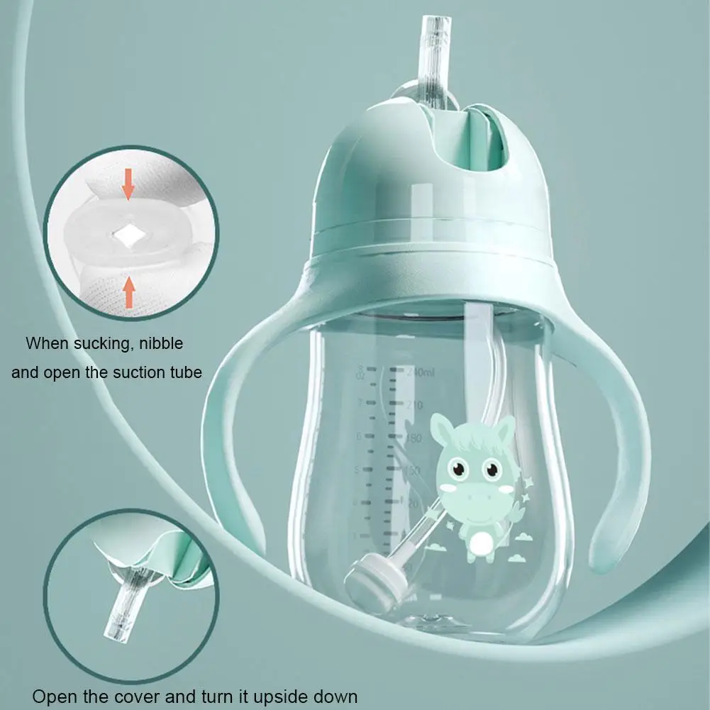

180ml/300ml baby drop-proof baby wide-caliber straw handle bottle wide-caliber feeding duckbill P7D9