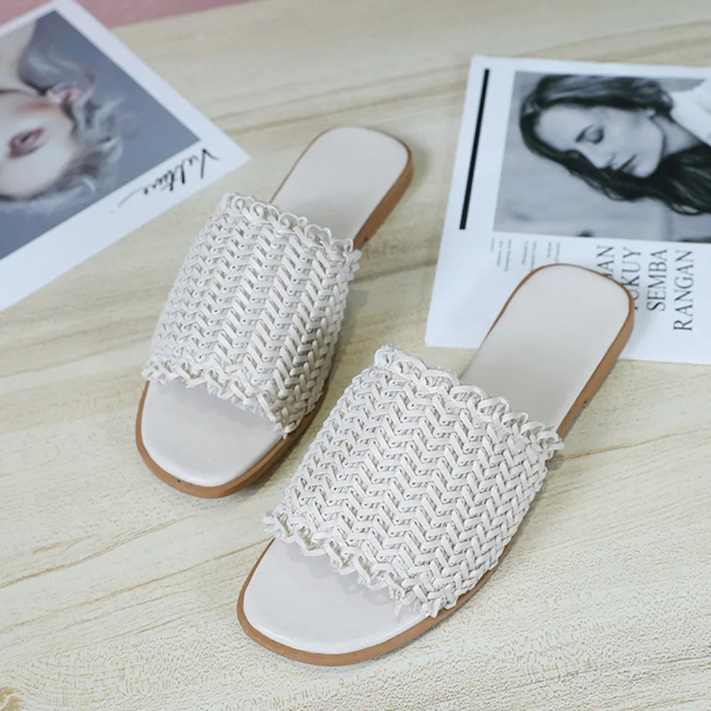 

New Linen Wear Slippers Women Summer Shoes Woman Fashion Outdoor Slides Ladies Flat Home Indoor Slipper Non-slip Slide on