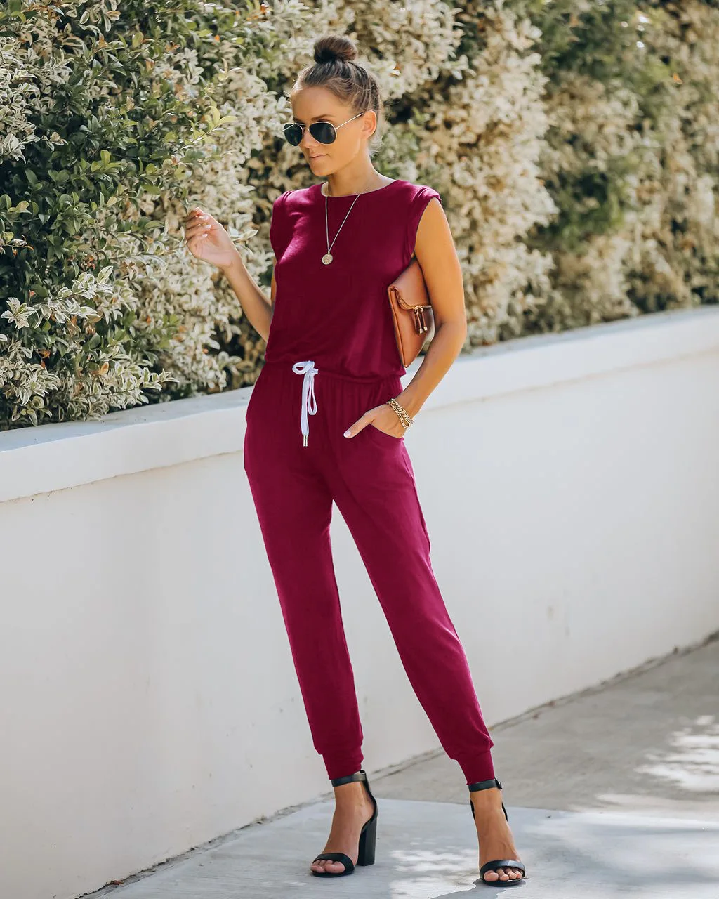 

Summer Solid Sleeveless Jumpsuit Women Elegance Black O Neck Pocket Lace Up Belts Office Lady Rompers One Piece Femme Jumpsuits