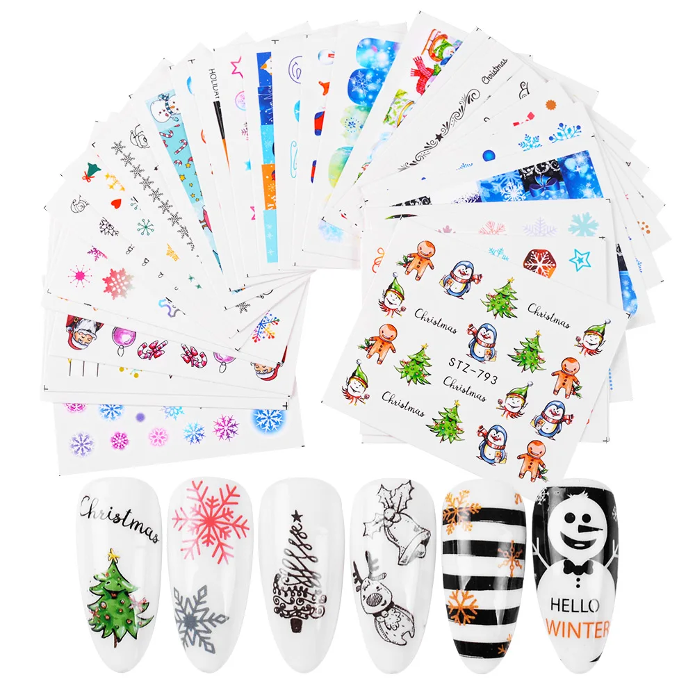30 шт./лот Рождественская тематическая наклейка Дизайн ногтей водные снежинки