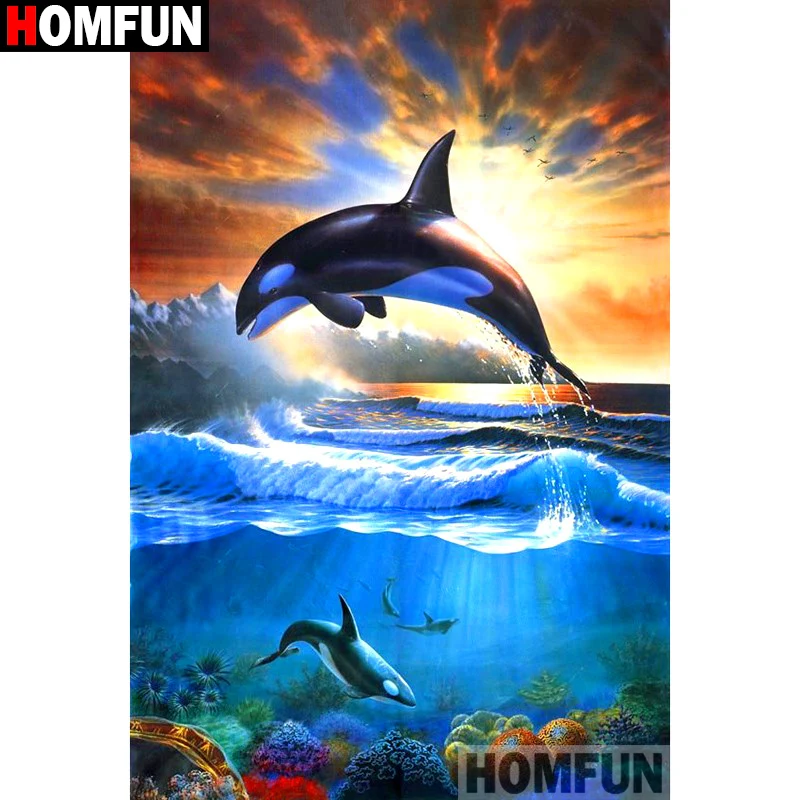 Алмазная 5d картина HOMFUN киты-убийцы Набор для вышивки крестиком квадратная