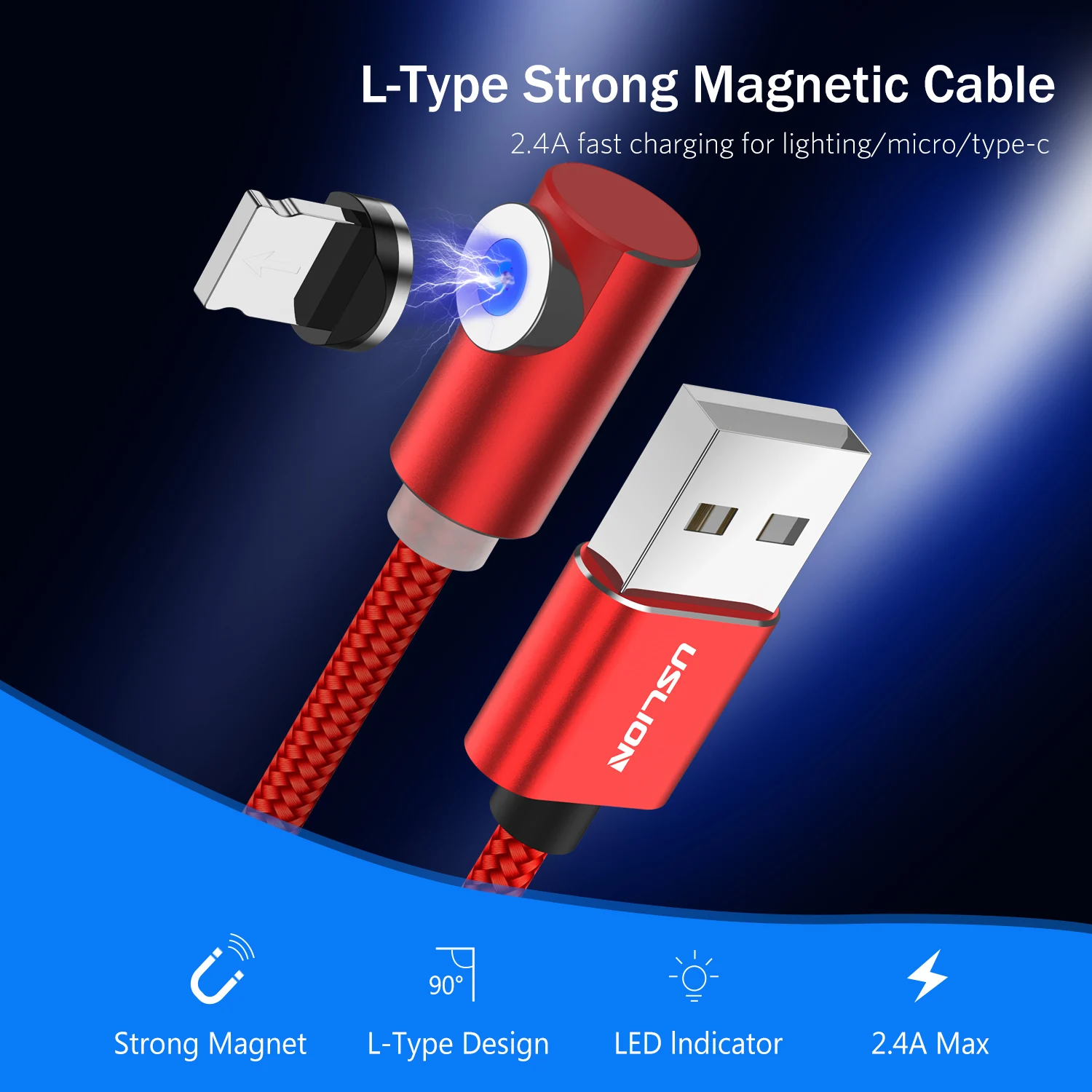 Магнитное зарядное устройство USLION кабель USB Type-C для Samsung S9 магнитный iPhone Micro