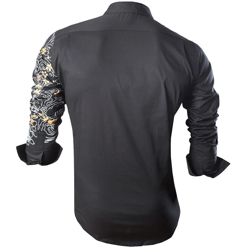 Sportrendy Men's Shirt Dress Casual Long Sleeve Fashion Dragon Stylish JZS091 Black