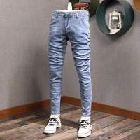 newly designer fashion men jeans retro light blue slim fit elastic casual denim pencil pants korean style youth street jeans men