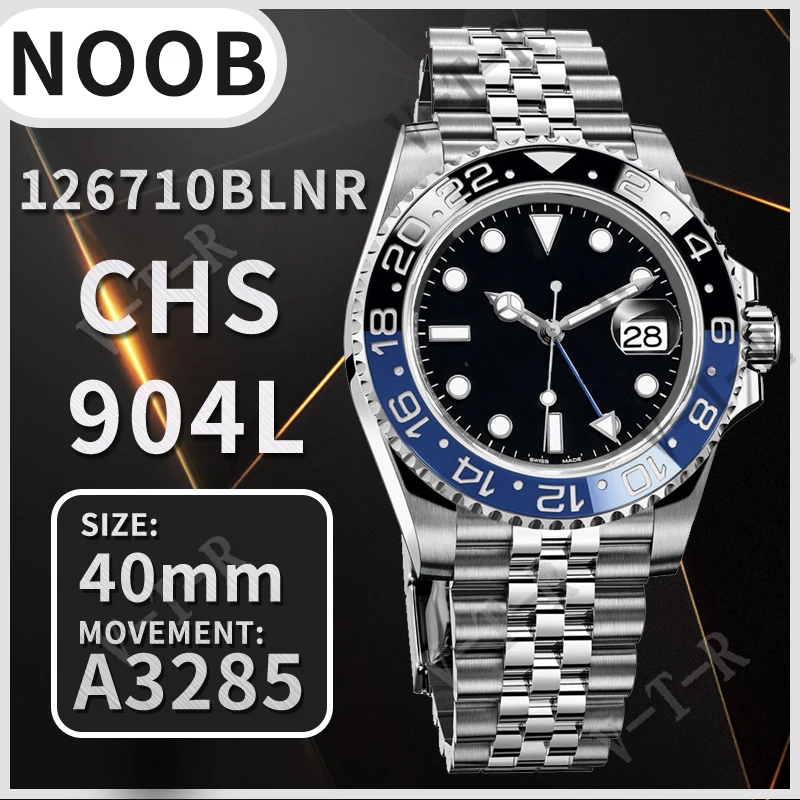 Мужские автоматические механические часы 40 мм GMT Master II 126710 BLNR черный/синий 904L SS Noob