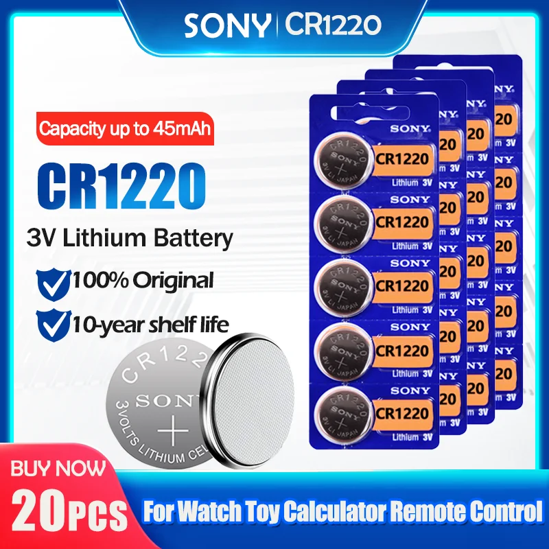 20 шт. sony CR1220 100% оригинальная литиевая батарея для ключей автомобиля часы пульт