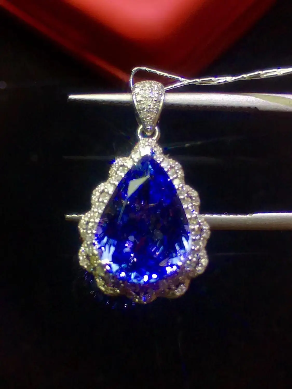 Изысканное ювелирное изделие оригинал 18 К белое золото 100% натуральный синий