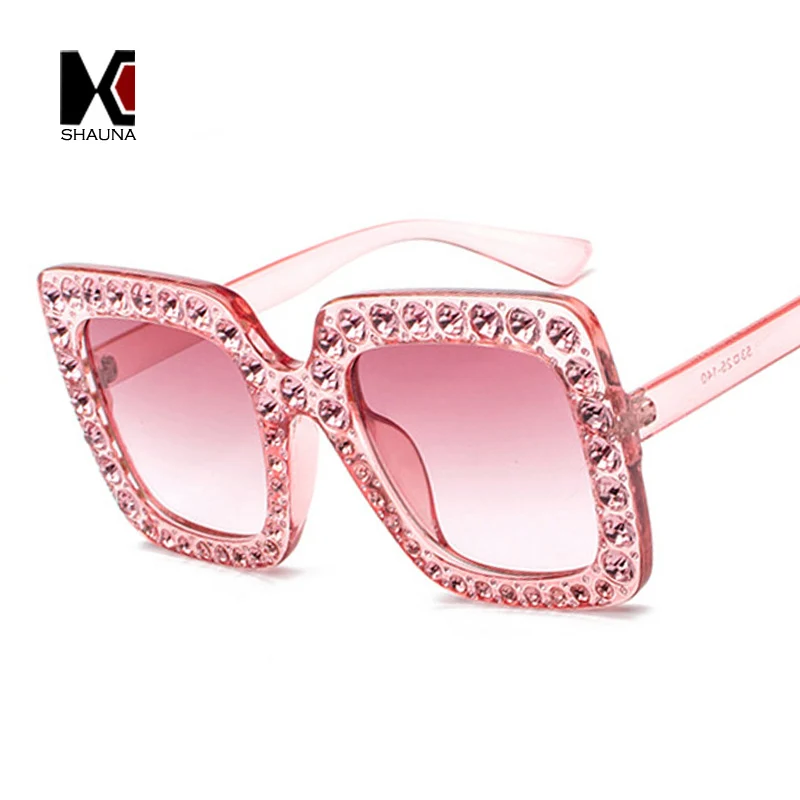 

SHAUNA Luxury Crystal Decoration Oversize Frame Women Square Sunglasses Fashion Ladies Gradient Lens Glasses UV400