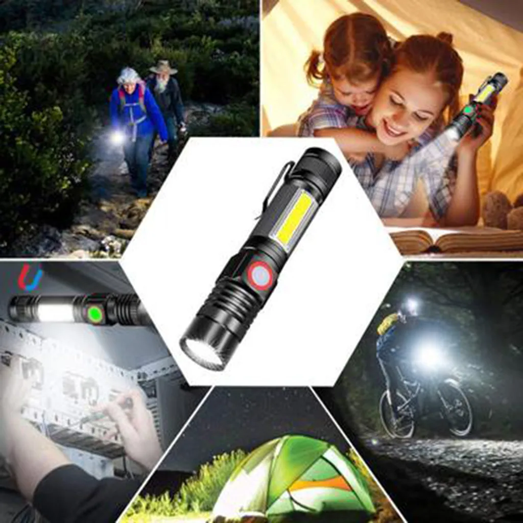 

Waterproof Portable Led Tactical Usb Rechargeable Camping Lantern Zoomable Flashlight Torch Lamp Focus Light With 2 18650 Batter