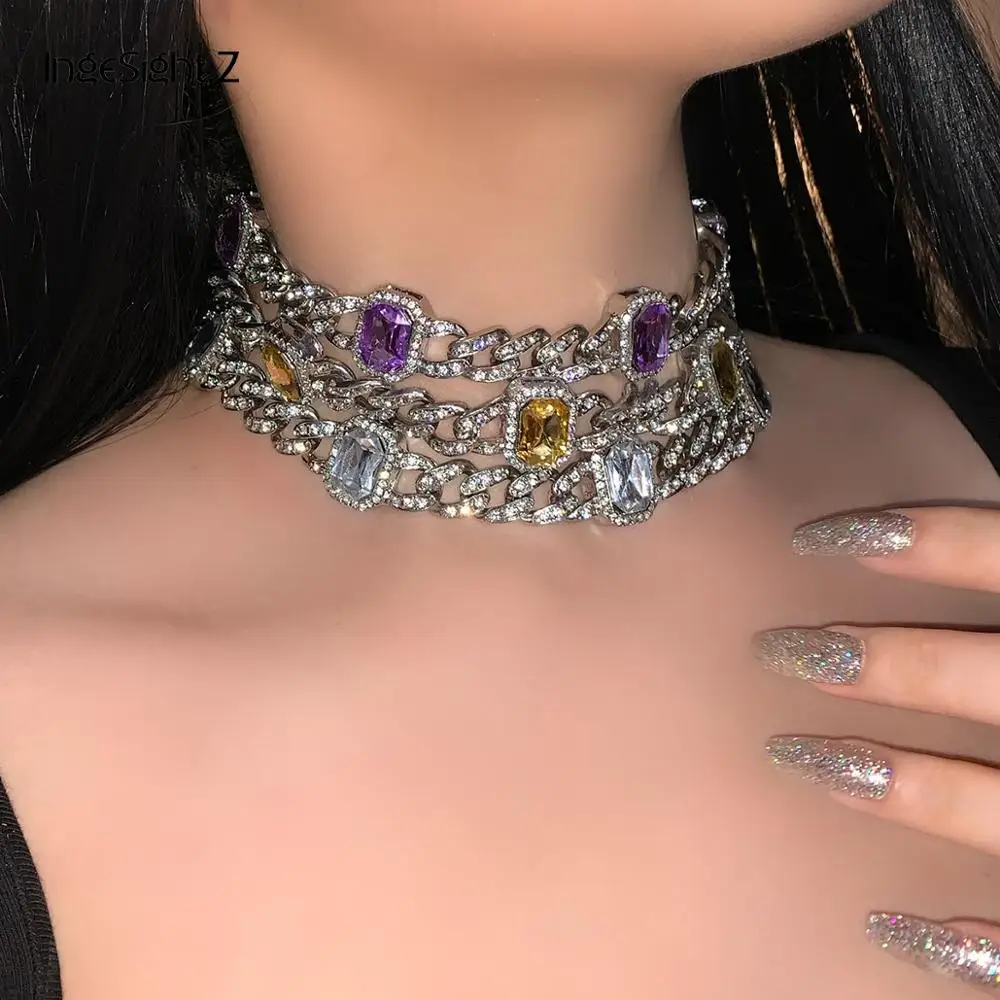 Радуга полный льдом Стразы Майами панцирного плетения кубинский колье чокер с