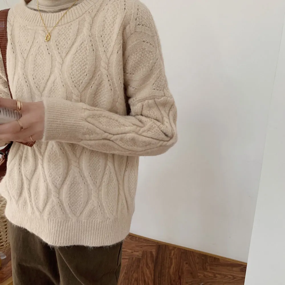 

ZOTTSOZ Casual Pullovers Women Fashion Knitted Solid Color Thick Twist Sweater Korean Harajuku Streetwear Knitwear Jumpers Tops