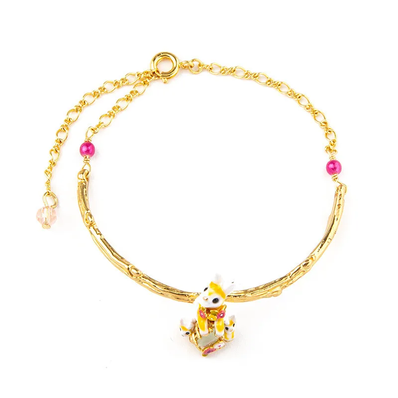 

Personalized cute hand-painted enamel little yellow rabbit adjustable bracelet simple gemstone bracelet bracelet