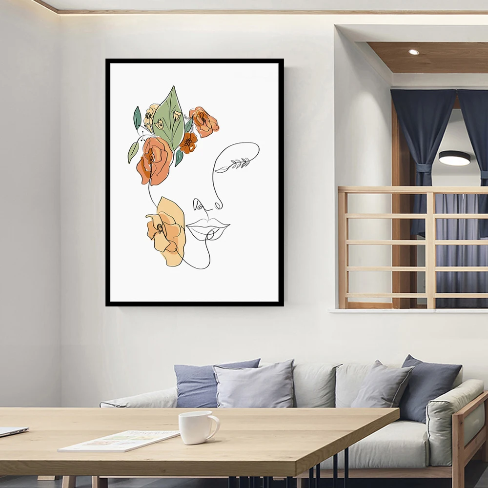 

Современные абстрактные линии характер Женщины изображение Скандинавская Картина на холсте искусство стены Цвет лист фотографии и украше...