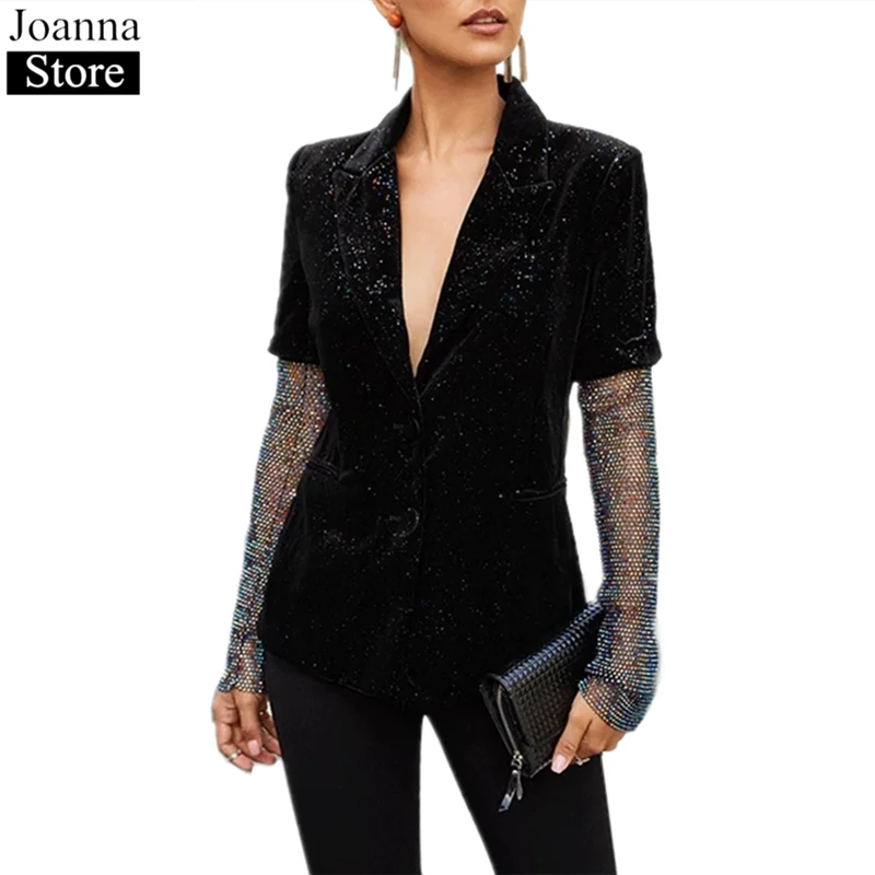 Осенний Новый черный бархатный деловой костюм женский с v образным вырезом