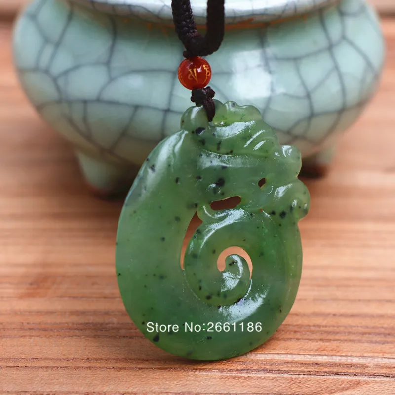 

(Certificate) Natural Green Stone Pendant Carved Hollow-out Chinese Dragon Pendant Necklace Gift For Men's Stone Jewelry