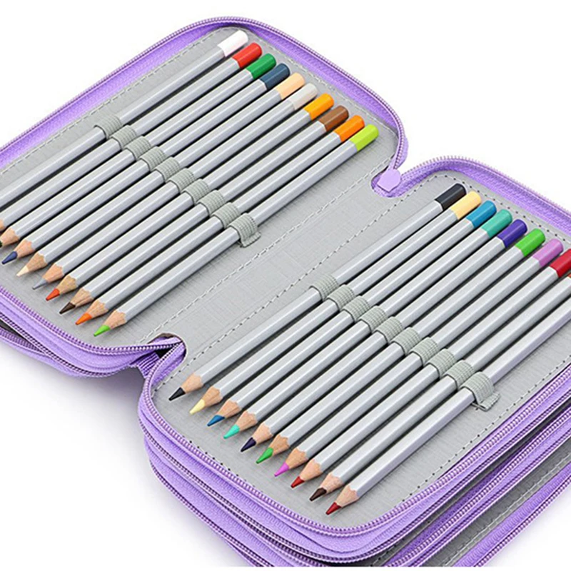 Футляр для карандашей 4 слоя на молнии цветной большой емкости 72 слота кистей