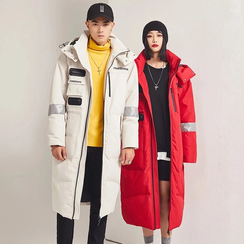 Long Duck Down Jacket Lover Hooded Thick Warm Women's Winter Coat Long Sleeve Casual Zipper Parkas Female Outwear -30 Celsius