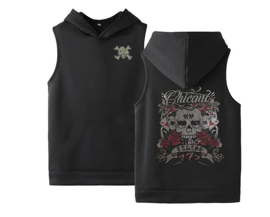

New Hoodie Rhinestone Casual slim fit Sleeveless Men's Vest Fashion brand Sweatshirt Top