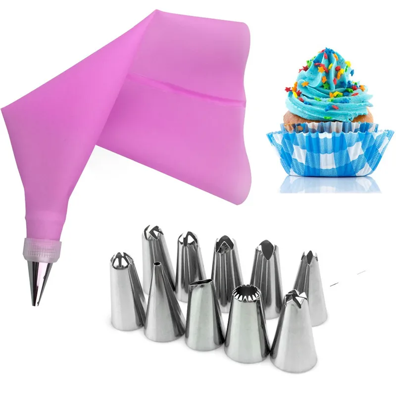 12PC/Set DIY Silicone Icing Piping Cream Pastry Bag Stainless Steel Nozzle Converter Kitchen Baking Tips Cake Decorating Tool | Дом и сад