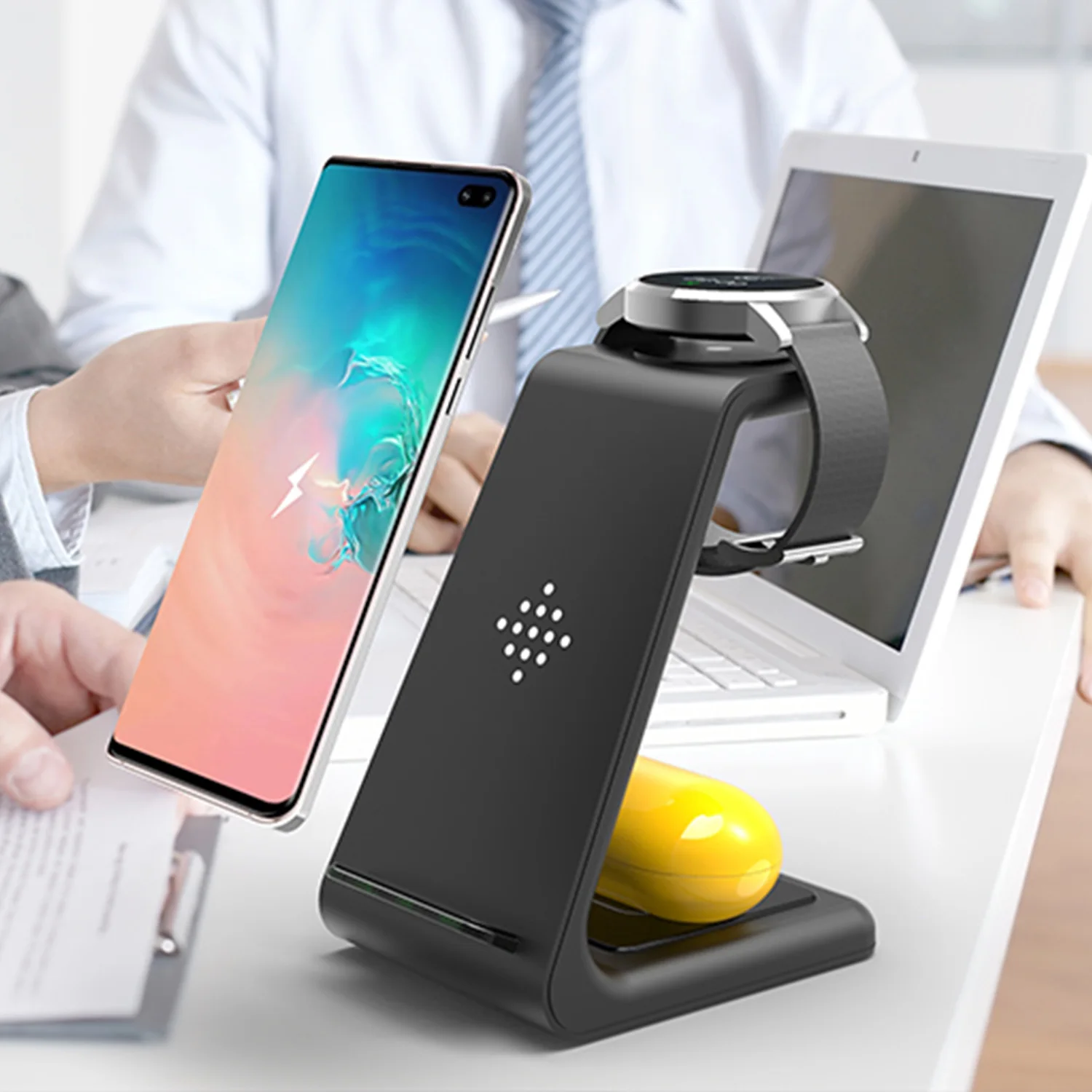 

Wireless desktop charger, suitable for iPhone 12, 11, watch, airplads, 3 in 1, for Samsung watch, headset fast charging bracket