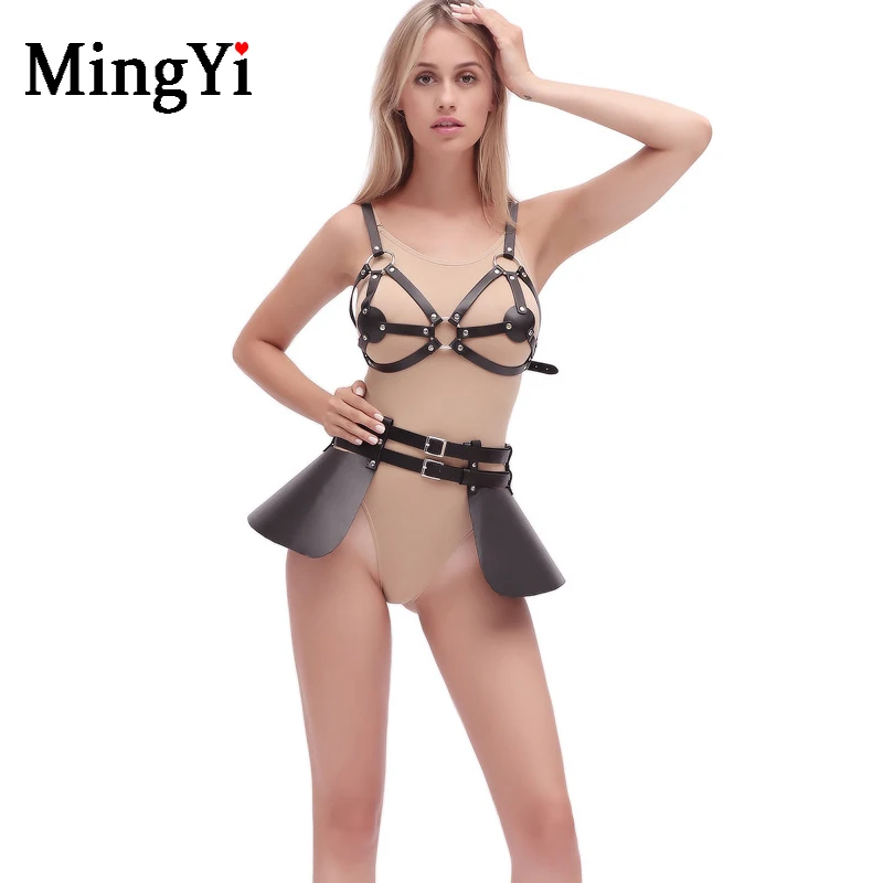 БДСМ кожаная клетка портупея бюстгальтер топ комплект для женщин панк