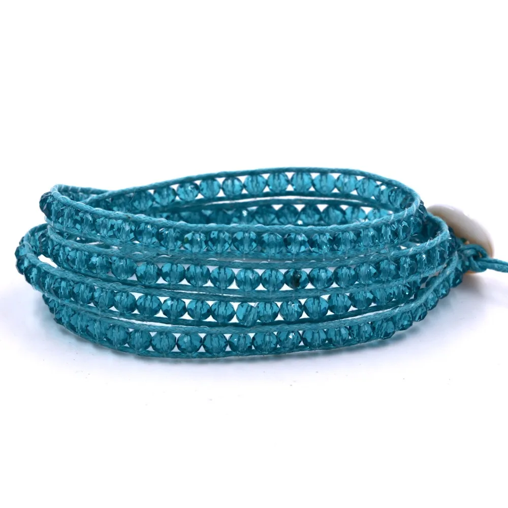 4 мм озеро синий кристалл обертывание браслет на кожаный с подвесками ручная