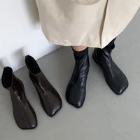 rock shoes woman autumn boots flat heel zipper boots women ladies ankle leather rubber low 2021 fabric square toe rome basic sol