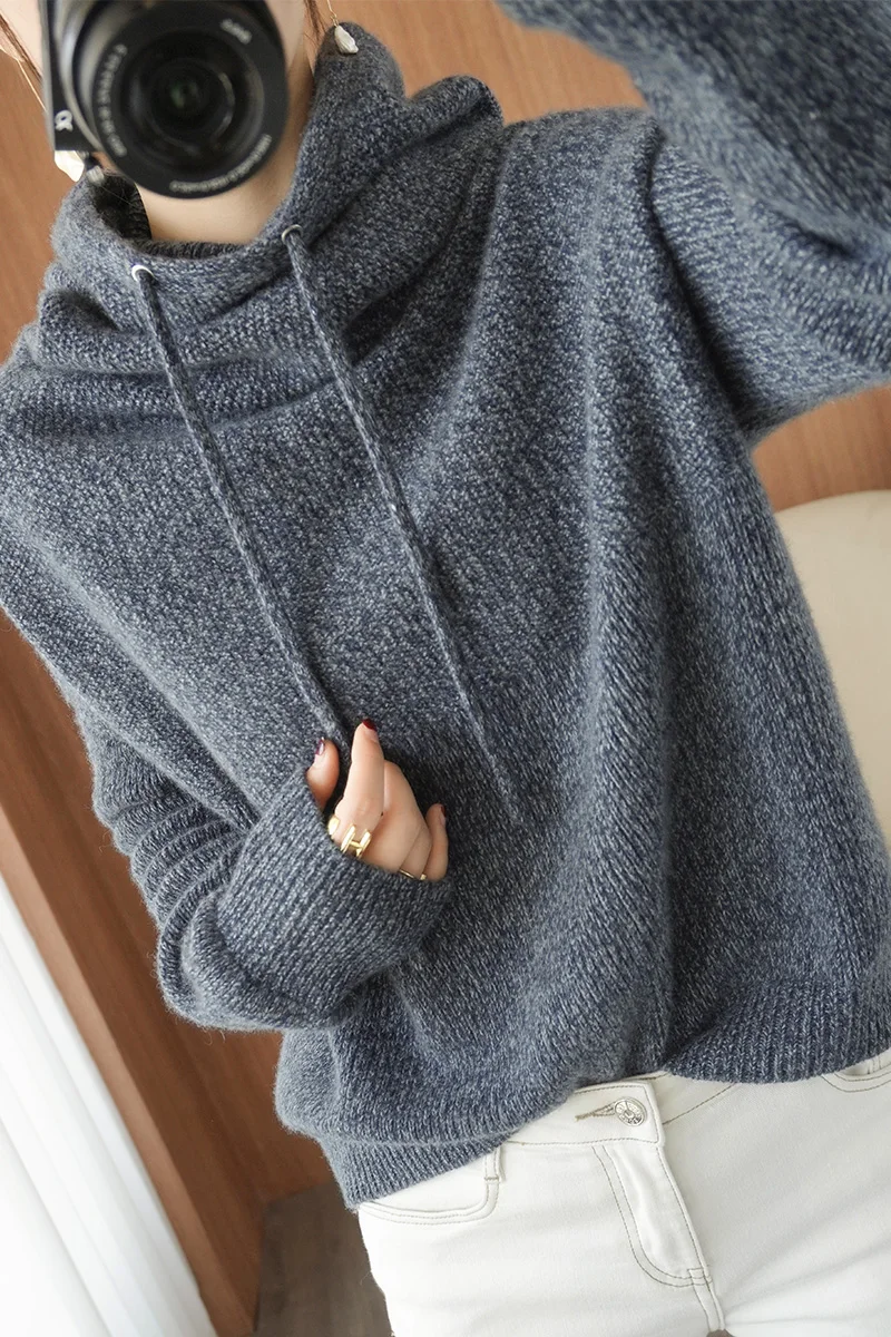 

Poncho Sale 2020 Winter New Women's Sweater Hooded Loose Knit Pullover Thick Warm Cashmere Computer Knitted Sleeve Wool Casual
