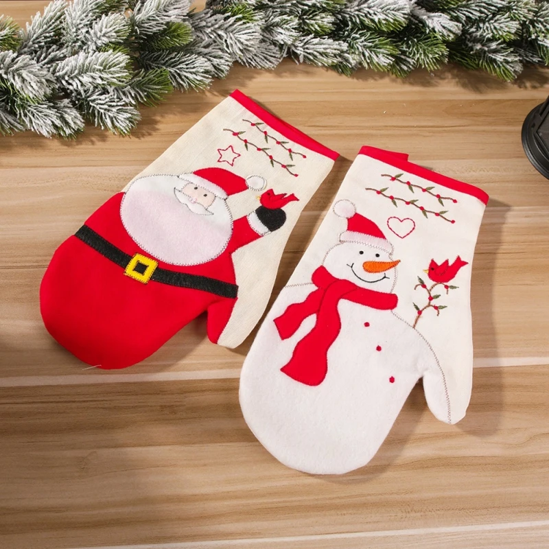 

Oven Mitts Baking Anti-Hot Gloves Christmas Santa Snowman Print Pad Oven Microwave Insulation Mat Decoration Baking Kitchen Tool