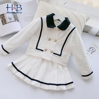 humor bear girls clothing set 2021 spring summer college style long sleeve top skirt sweet 2pcs toddler kids clothes