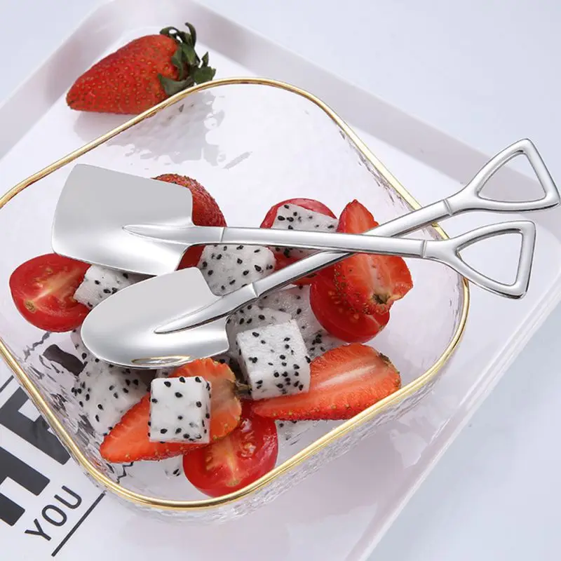 

304 Stainless Steel Spoon Shovel Cute Engineer Flat Pointed Shovel Spoon Eat Dessert Cake Ice Cream Watermelon Spoon