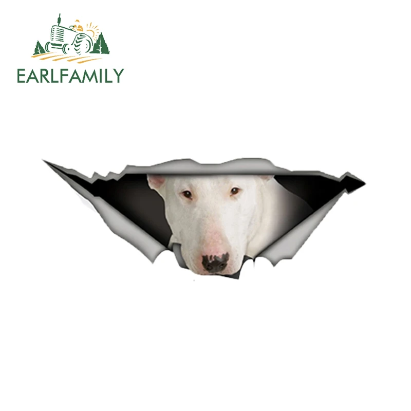 EARLFAMILY, 13 см x 4,9 см, белый бультерьер, автомобильная наклейка, рваная металлическая наклейка, Светоотражающая наклейка, s, водонепроницаемая, для автомобиля, стильная, для домашних животных, наклейка с собакой