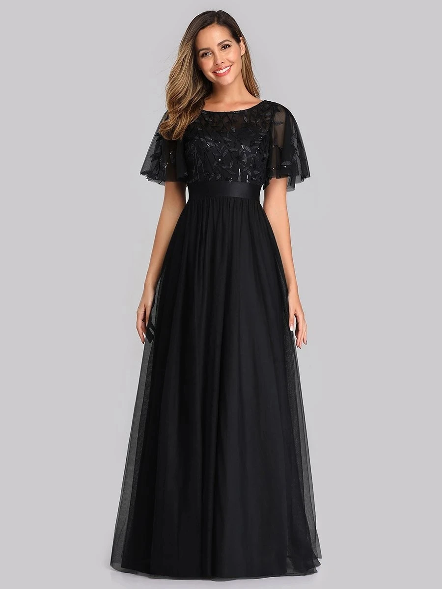 

Ever Pretty Sequin Print Maxi Long Wholesale Evening Dresses With Cap Sleeve Vestidos De Gala