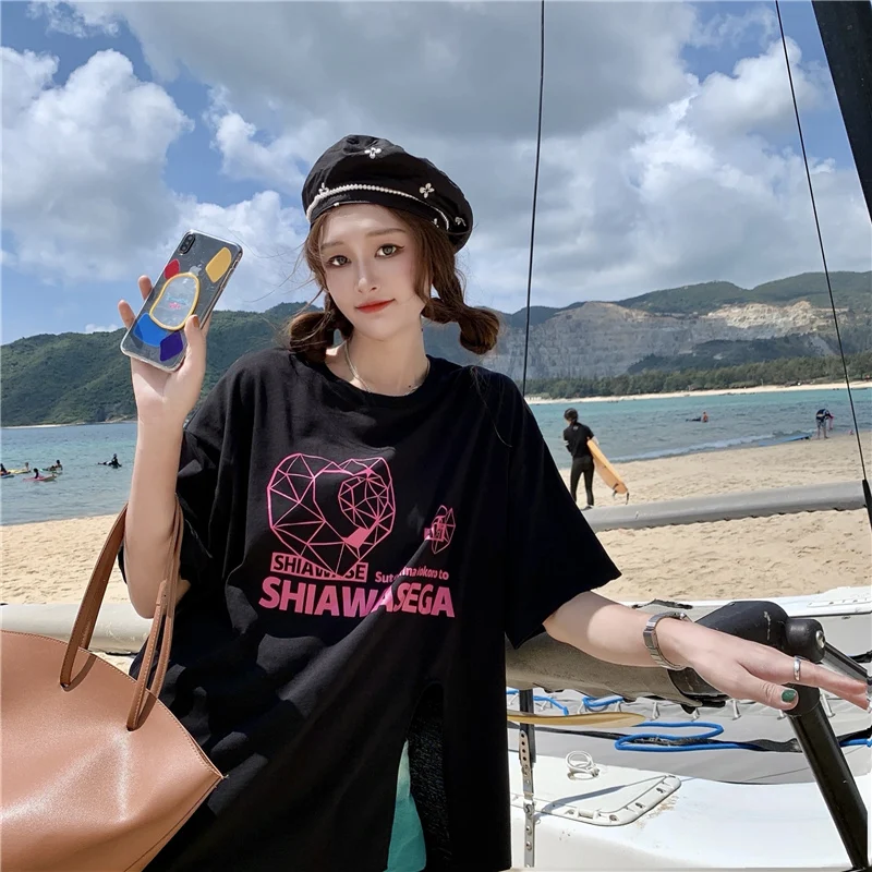 

Ленивая Повседневная Свободная футболка с буквенным принтом, женские футболки, топы, японская кавайная улззанг, Женская Корейская одежда в стиле Харадзюку для женщин