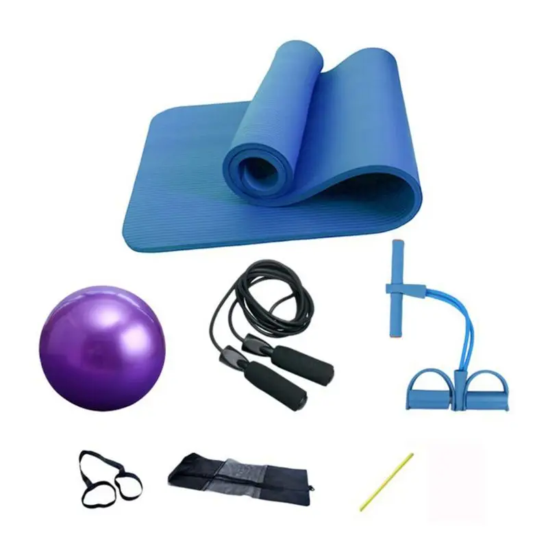 

Portable Yoga Mat Set Non-Slip 10mm Pad Chest Expander Jump Rope Pilates