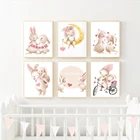 Плакаты с кроликами картины животные для детской стены художественные принты кролик Картина на холсте скандинавские цветочные картины для девочки Декор детской комнаты